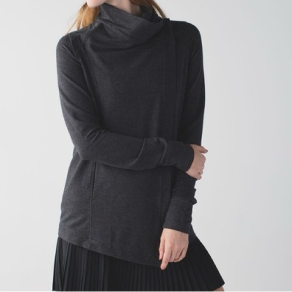 Sz 8 Lululemon Coast Wrap open cardigan heathered mod black pockets